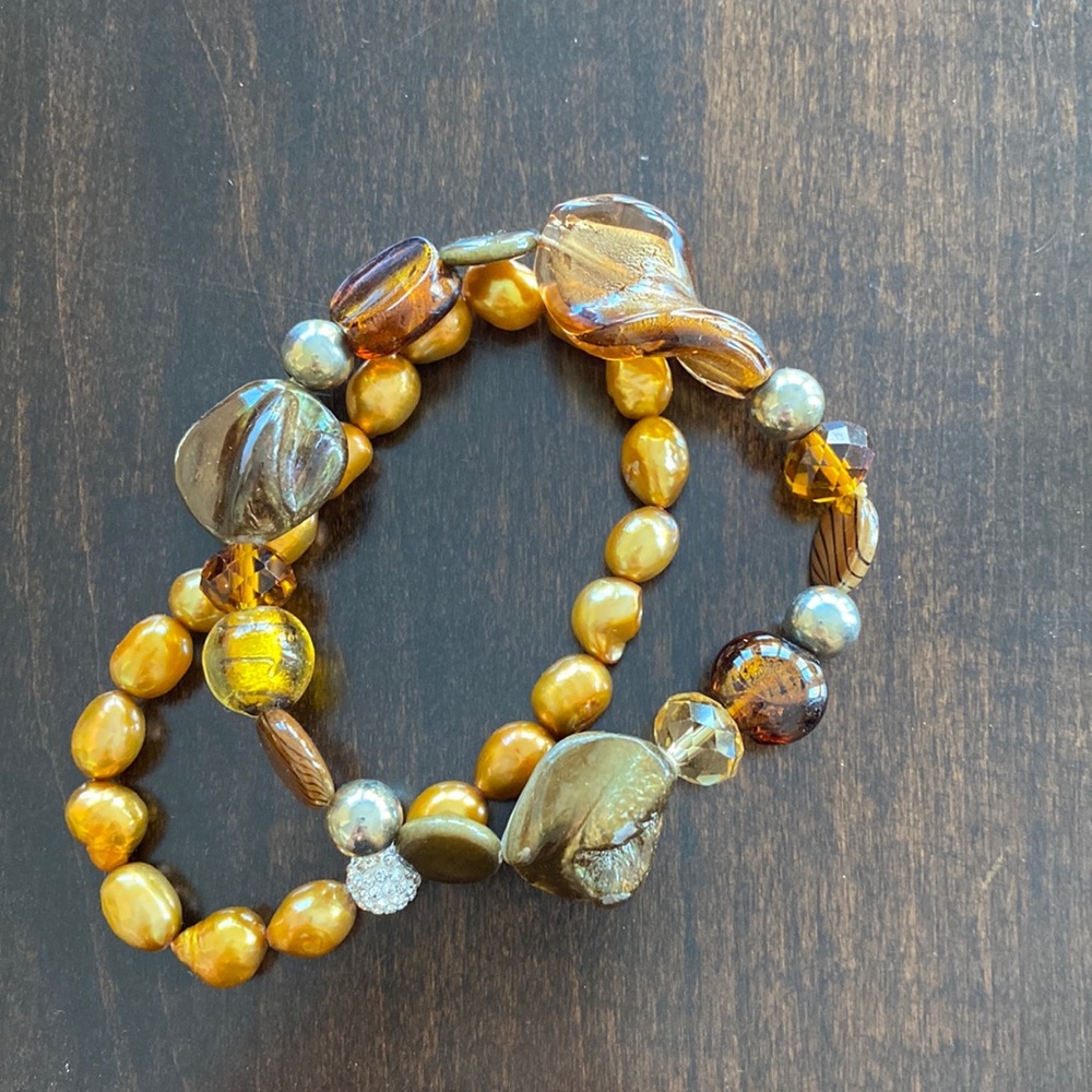 Bronze gem and stone mixed media bracelet